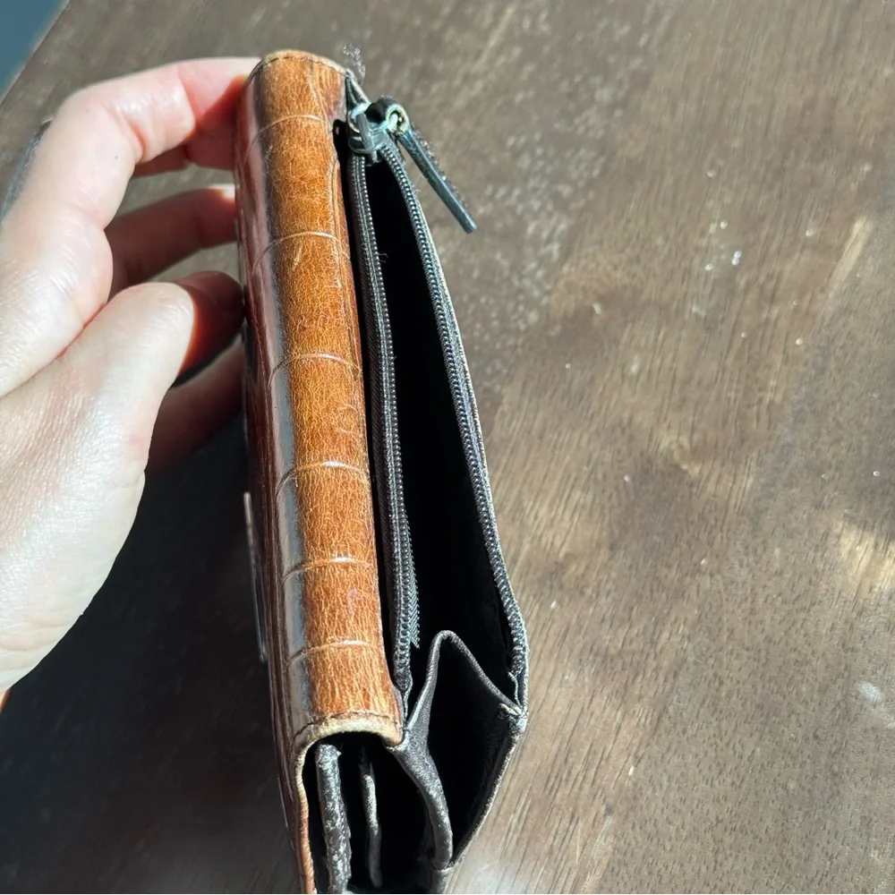 Vtg Fossil Women’s Leather Wallet – Brown Croc Embossed Two-Tone